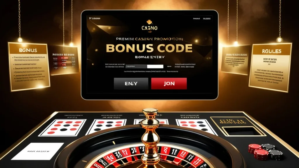 Bonus code rules shown beside a casino promotion screen and casino table