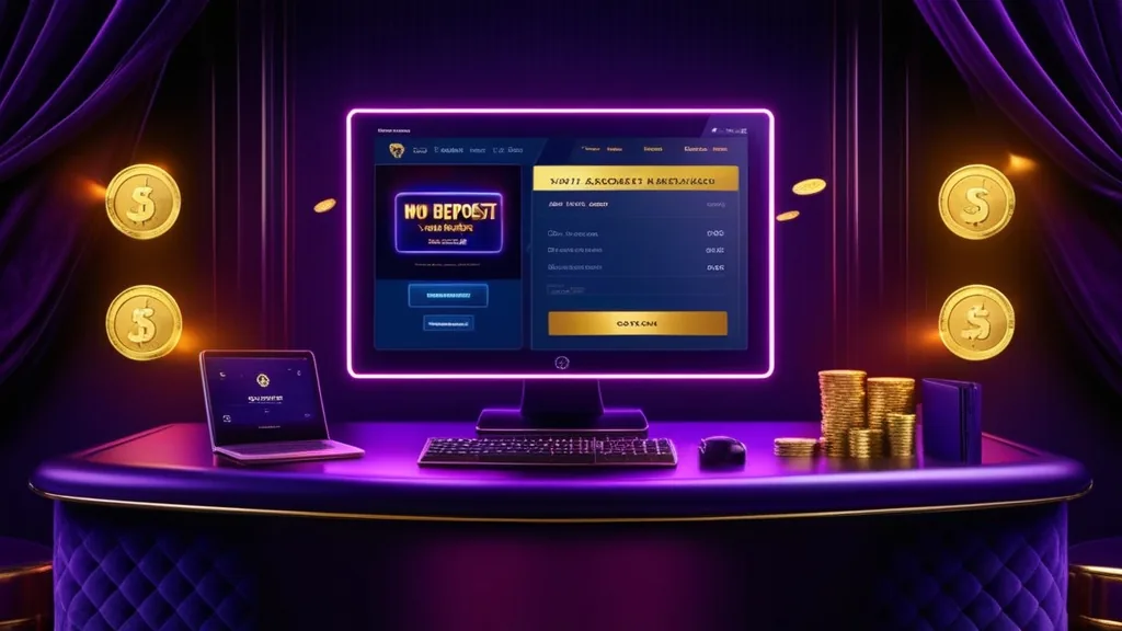 Casino account screen showing a no deposit bonus offer on a dark backdrop