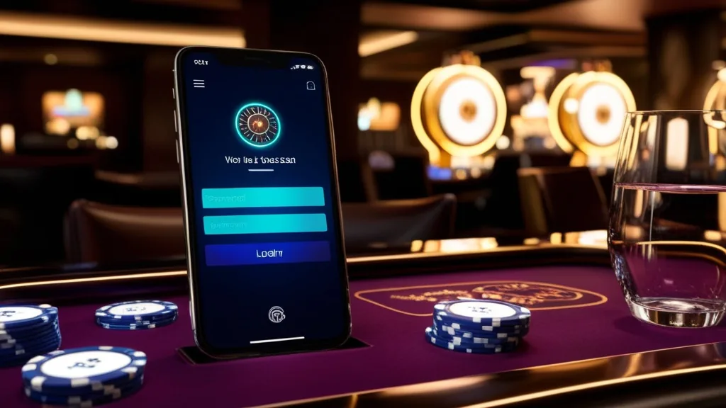Smartphone login screen with a verification prompt in a casino setting